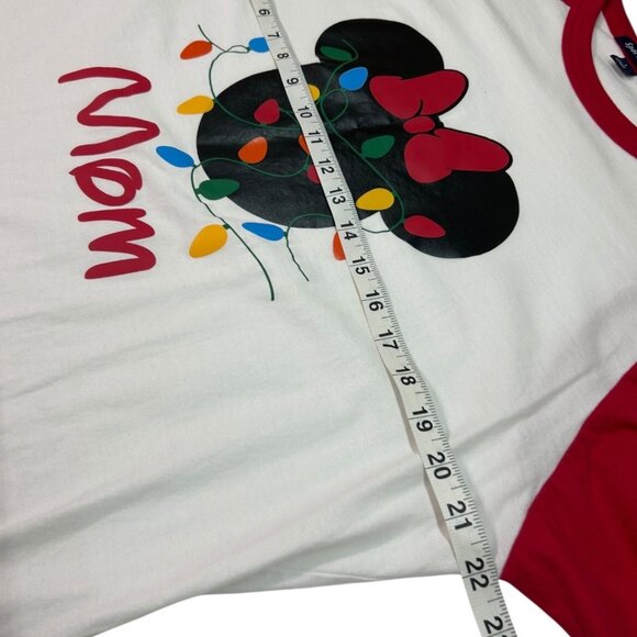 Sport-Tek Minnie Mouse Christmas Lights Mom Red & White Raglan T-Shirt - Size La - Picture 6 of 9